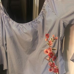 Off Shoulder Striped Top with floral embroidery